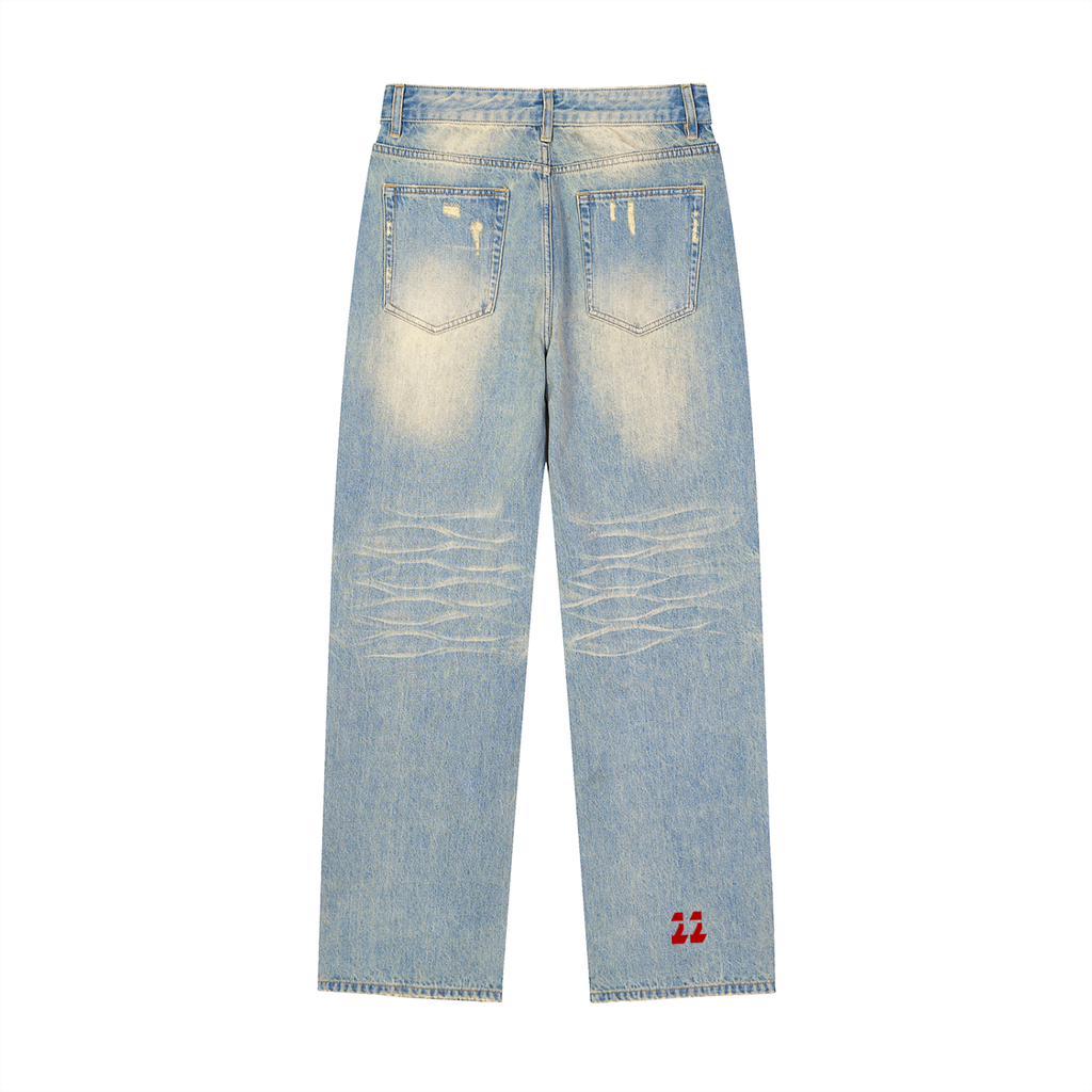 Sun Fade Raw Hem Denim Jeans